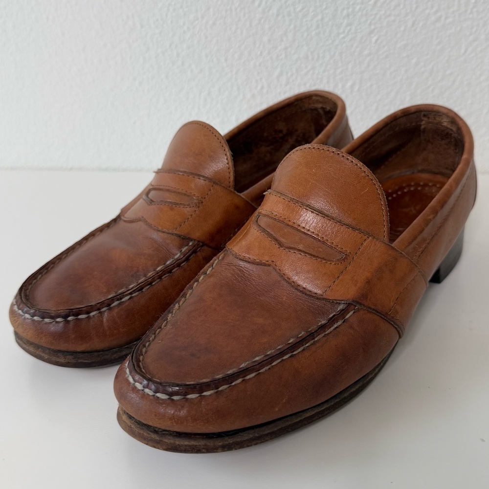 VINTAGE Cole Haan Made in USA Leather Penny Loafers Chestnut Brown-Men’s Size 8C - Picture 2 of 14